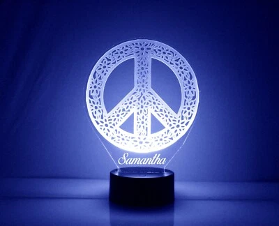 Lámpara de noche personalizada Peace Sign - Nombre grabado GRATIS - Luz nocturna LED Foto 1 de 4