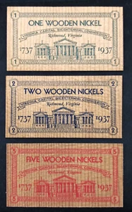 Genuine 1737-1937 Richmond, VA Bicentennial Commission Wooden Nickels - Picture 1 of 2