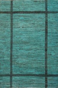 Contemporary Handmade Gabbeh Area Rug GREEN Wool Bordered Oriental Carpet 5x7 ft