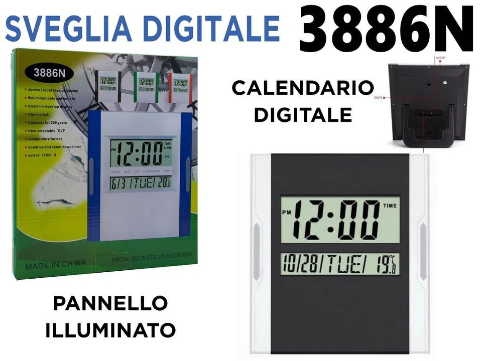 Orologio Da Parete Da Tavolo Digitale Display Lcd Calendario Termometro 3886 mar - Immagine 1 di 1