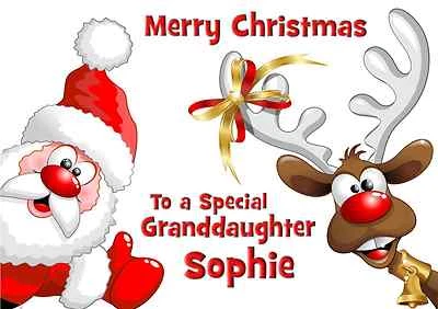 JUSTGORJUS santa & reindeer A5 personalised Christmas card son daughter nephew niece name