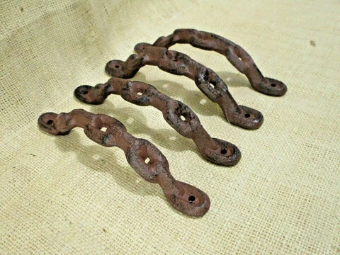 4 Large Cast Iron Antique style CHAIN Barn Handle, Gate Pull, Shed Door Handles Cover