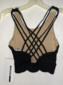 Modetta Activewear Blk XS SportsTop Built in Bra Scalloped Hem Strappy Back NWT - Picture 1 of 9