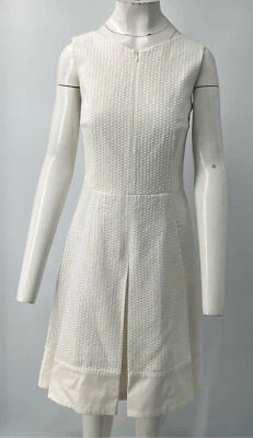 Vestido Akris Punto Blanco Mezcla Algodón Plisado Sin Mangas Talla 8 FALTA CINTURÓN Foto 1 de 4