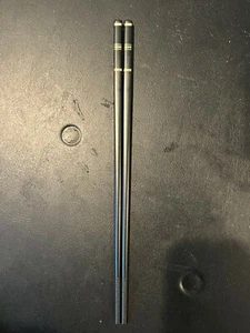 JAPANESE BLACK WITH GOLD ELEGANT CHOPSTICKS W/ FREE HANDMADE SILK HOLDER - Picture 1 of 4