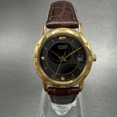 Reloj Citizen Mujer 24mm Esfera Negra Tono Dorado Fecha 1012-K13131 Batería Nueva Foto 1 de 4