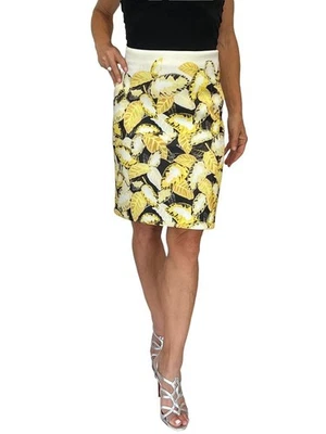 CEREMONIA DE APERTURA Falda Lápiz Amarilla Floral Negra Blanca Hasta la Rodilla Pequeña Foto 1 de 4