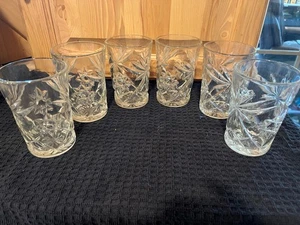 6 Anchor Hocking Vintage Star of David Starburst 9 oz Prescut Tumblers 4 3/8" - Picture 1 of 2