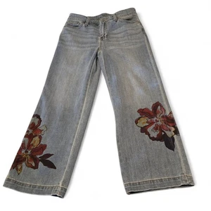 Chico's 00 Women's 2 (XXS) Floral Embroidered Straight Leg Cropped Blue Jeans - Picture 1 of 14