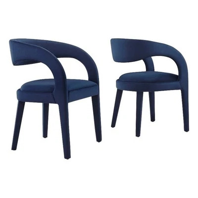 Modway Pinnacle 20" Upholstered Fabric Dining Chair in Midnight Blue (Set of 2) - Image 1 of 4