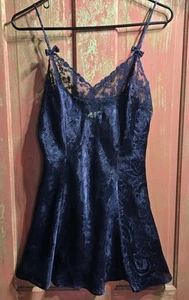 Vintage Gold Label Victoria's Secret Navy Blue Lace Trimmed Slip Dress SZ S 90s - Picture 1 of 12