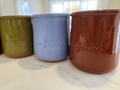 Лот из 6 сине-зеленых коричневых терракотовых керамических горшков для йогурта La Fermiere Periwinkle - Изображение 1 из 4