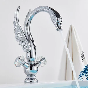 Chrome Swan Bathroom Sink Faucet 1 Hole Dual Handle Basin Vanity Mixer Faucet - Picture 1 of 9