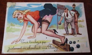 French Vintage Comic Postcard: Nude Women Stockings, Nylons 1950s - Picture 1 of 2