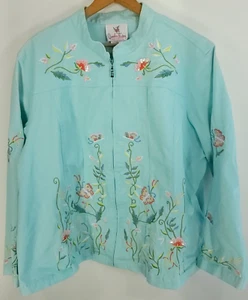 Chaqueta Camisa Quacker Factory Para Mujer 3X Azul Verde Cuentas Bordadas Envejecidas - Imagen 1 de 18