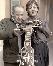 LES PAUL & PAUL McCARTNEY 1988 SINGER SONGWRITERS 8x10" HAND COLOR TINTED PHOTO