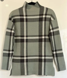 Max Studio Sweater Green/Black Tunic Plaid Mock Neck Long Sleeve SOFT Jacquard - Picture 1 of 8