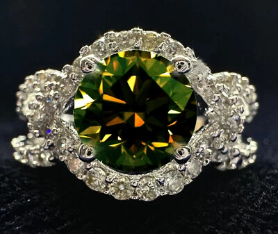 Anillo de plata redondo de diamantes moissanita marrón champán blanco 7 EE. UU. 3,12 quilates Vvs 1 Foto 1 de 4