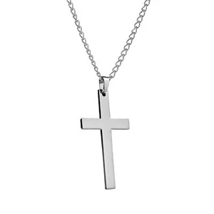 Silver Stainless Steel Cross Pendant Necklace For Men Women Box Chain 23.62 Inch - Picture 1 of 11