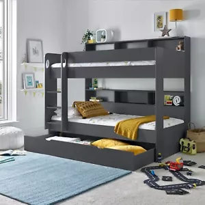 Olly Onyx Grey Wooden Storage Bunk Bed - Picture 1 of 12