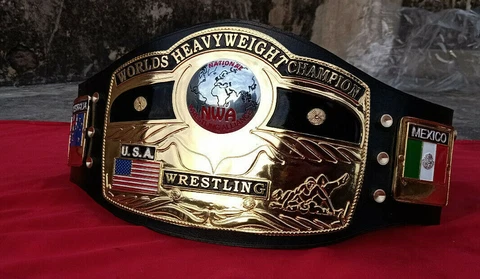 NWA DOM GLOBE WORLDS HEAVYWEIGHT CHAMPION WRESTLING BELT 4MM IN ZINC & 24k GOLD Cover