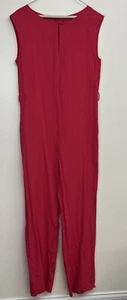 Women’s Zara Basic Red Sleeveless Jumpsuit Sz M Pockets Back Zip NO BELT - Picture 1 of 7