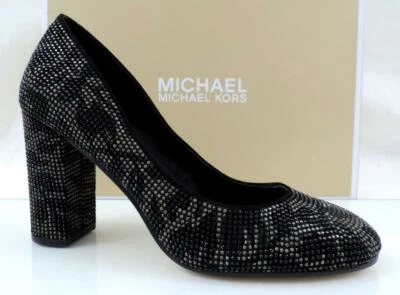 Women's Michael Kors Jamie Pump Studded Block Heel Floral Print Black Size 7 - Image 1 of 4