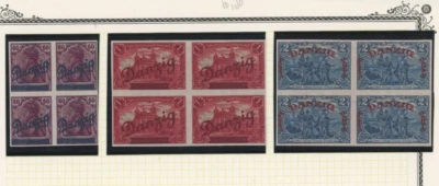 Danzig Germany Stamps Imperfect Blocks of 4 (facsimilies) - Sc #44, 47, 48 - Image 1 of 3