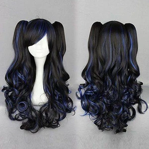 Fashion LOLITA Wig Cosplay Anime Curly Wavy Long Hair Wigs+2 Ponytail Color Mix - Picture 1 of 8