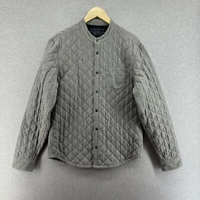 AllSaints Mens Shirt Gray Medium Diamond Quilted Insulated Pearl Snap Shacket - Image 1 of 4