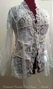 Cream & White Bohemian Wedding Patchwork Lace Jacket - Size 14 - 16 Made by Me - Picture 1 of 4