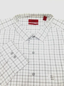 $55 Alfani 17.5 36/37 Men's Fitted White Black Check Long-Sleeve Dress Shirt - Picture 1 of 4