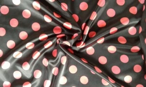 Polyester Black satin fabric Large Polka dot print Summer clothes Coral dress - Picture 1 of 12