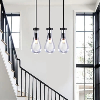 Lámpara de araña con racimo de gotas de lluvia negra luces colgantes cocina escalera vestíbulo pasillo Foto 1 de 4
