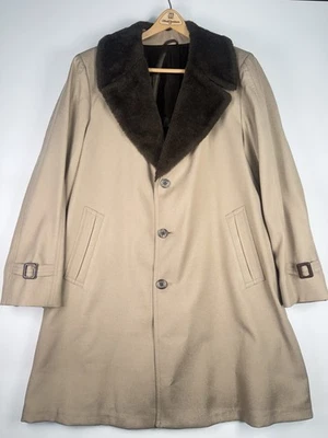 VTG 70’s MOD JCPenney The Men’s Shop Overcoat 42 Glenoit Faux Fur Collar Tan  - Image 1 of 4