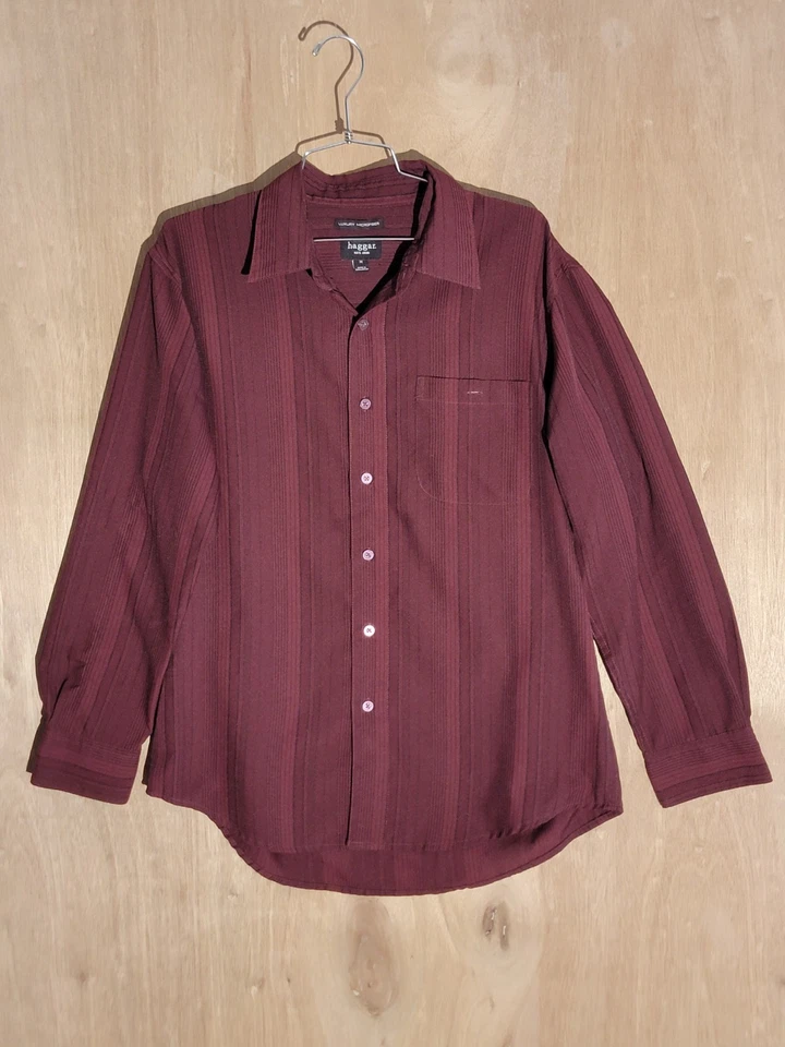 Camisa abotonada Haggar para hombre M granate borgoña manga larga microfibra de lujo Foto 1 de 4