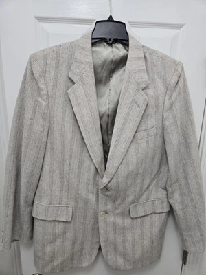 Oakton Ltd. para hombre Traje Blazer Chaqueta BEIGE/TOSTADO a Cuadros Talla 44L Poli Seda Lana Foto 1 de 4