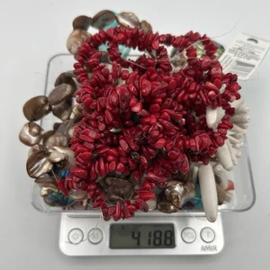 Huge Vtg Shell Beads Lot - Coral, Spines, Abalone, Dyed Shells, Jewelry Making - Picture 1 of 11