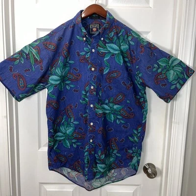 Camisa CHAPS Ralph Lauren Vintage Cachemira/Floral Para Hombre L Azul Hermoso Patrón Foto 1 de 4
