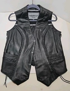 Chaleco de moto de cuero premium Unik para mujer XL T cordones trenzados forrados a presión - Imagen 1 de 21