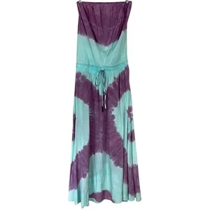 Gypsy 05 Silk Aqua Purple Tie Dye Strapless Tube Maxi Dress Size XS - Picture 1 of 14