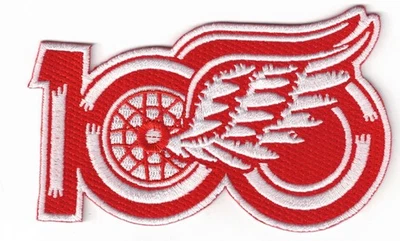 Detroit Red Wings 100th Anniversary Logo Embroidered 4in Iron / Sew-On Patch - Image 1 of 2