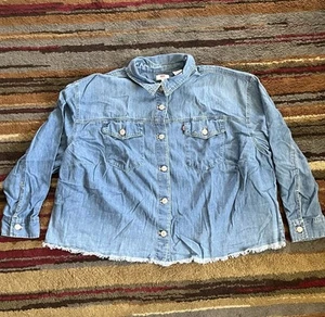 Camisa Levis para mujer talla 2X azul denim de gran tamaño con botones cuadrados desgastados - Imagen 1 de 13