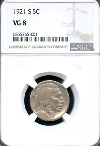 NGC - Buffalo Nickel - 5c - 1921 S - VG-8 - Picture 1 of 2