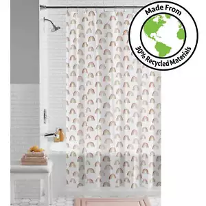 Eco-friendly Rainbows Waterproof Recycled PEVA Shower Curtain Set and 12 Hooks - Picture 1 of 5