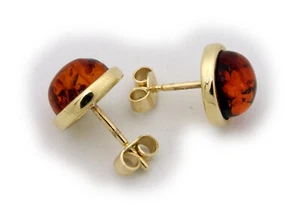 Pendientes de mujer ámbar auténtico 10 mm oro auténtico 333 enchufes oro amarillo - Imagen 1 de 4