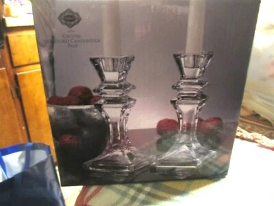 Shannon by Godinger Crystal CandleSticks Pair 6" NIB - Image 1 of 4