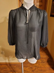 Chaps Black / White Polka Dot Sheer Blouse PM - Picture 1 of 3