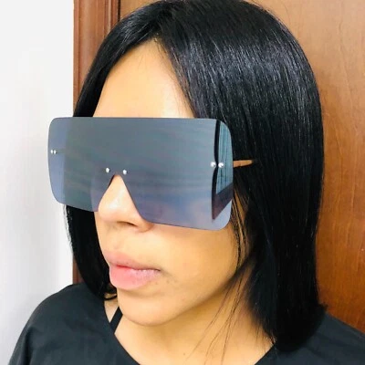 Gafas de sol de gran tamaño para mujer dama parte superior plana grande enorme moda escudo modelo de moda Foto 1 de 4