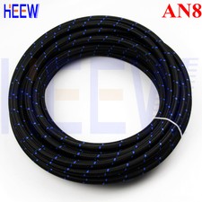 STEEL NYLON NBRAIDED 8AN AN8 8-AN OIL FUEL GAS LINE HOSE  1 FOOT BLUE  BLACK